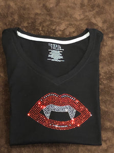 “Lips and fangs” bling T-shirt