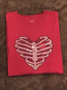 Short Sleeve Bling Skeleton Heart