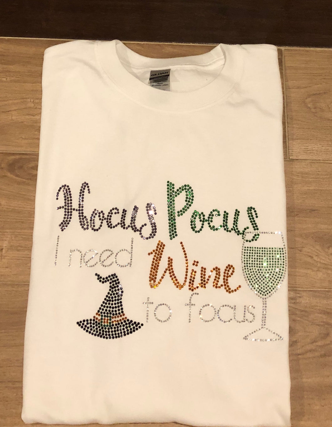 Hocus Pocus I need Wine to Focus Bling T-Shirt