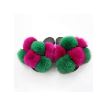 Pink & green fury flat slipper